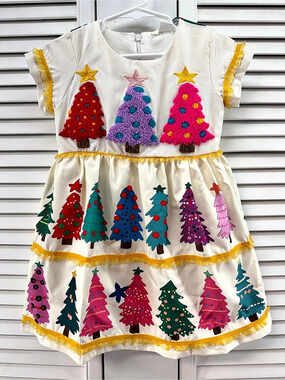 Mini Taylor Christmas Tree Embroidered Dress Size 2-3Y  New without tags